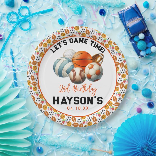 Modern Sports Kids 2nd Birthday party Paper Plate (Party)
