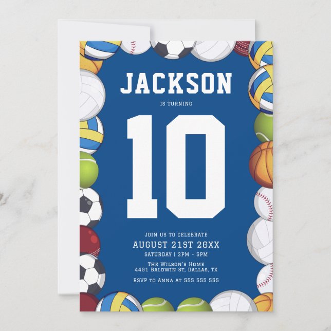 Modern Sports Navy Blue Boy Birthday Party Invitation (Front)