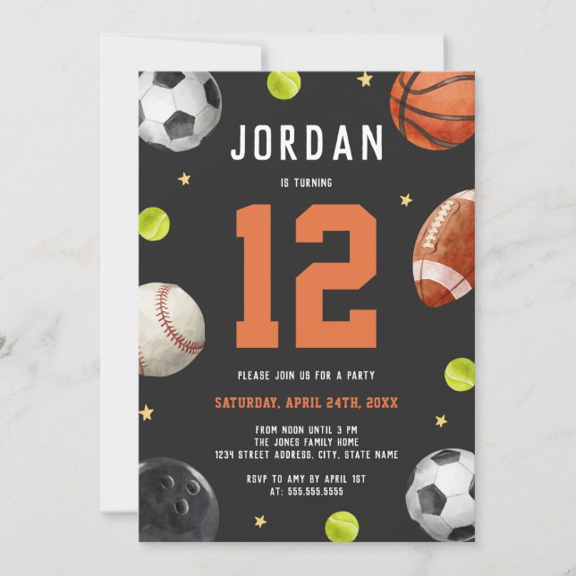 Modern Sports Theme Birthday Party  Invitation (Front)