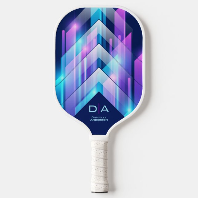 Modern Sporty Geometric Personalised Monogram Pickleball Paddle (Front)