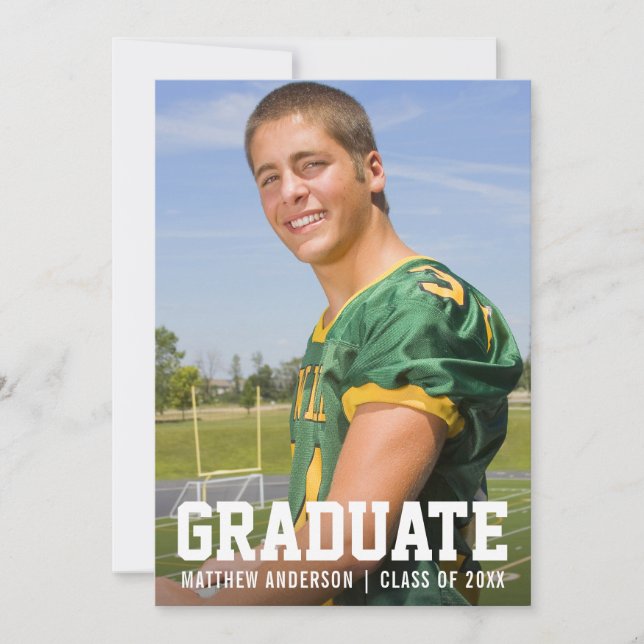 Modern Sporty Graduation Announcement Photo Card (Front)