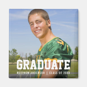 Modern Sporty Graduation Announcement Photo Sq Magnet