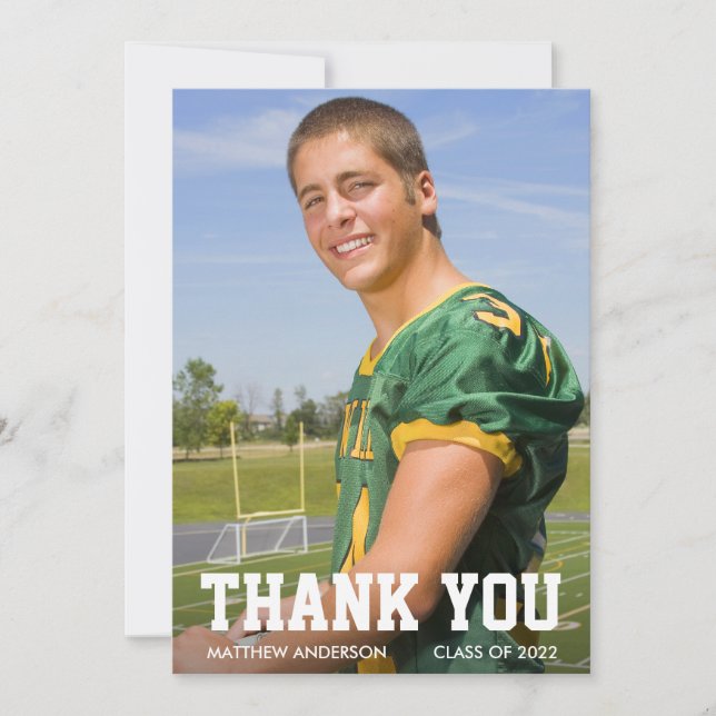 Modern Sporty Graduation Photo Thank You Card (Front)