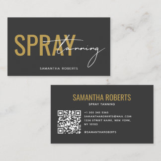 Modern spray tan QR Code grey gold Business Card