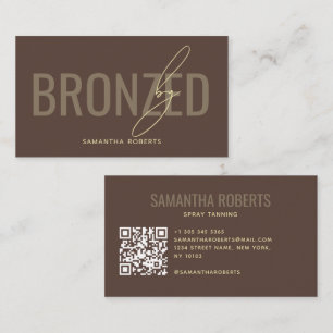 Modern spray tanning QR Code brown Business Card