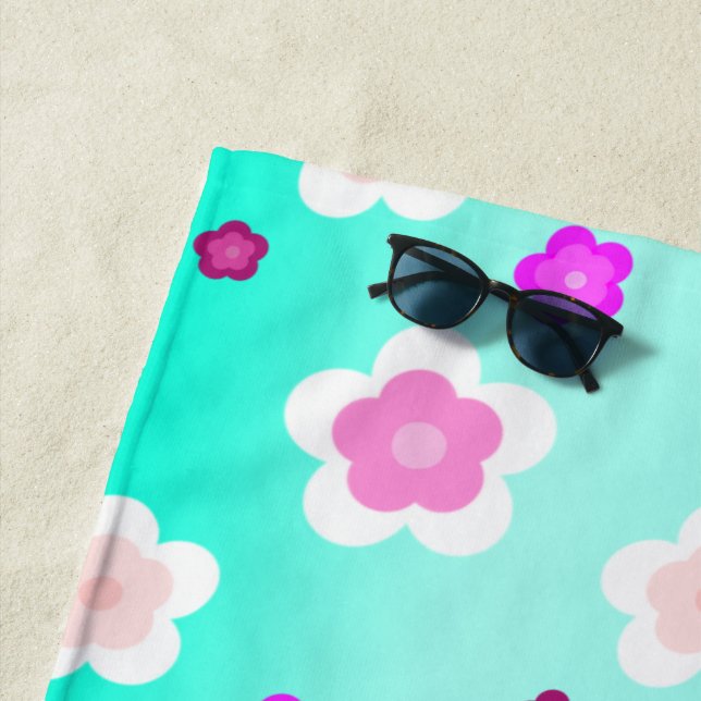 Modern Spring  aqua  gradient purple flora pattern Beach Towel (In Situ)
