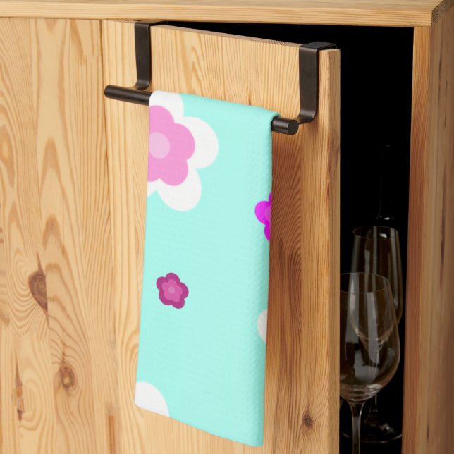 Modern Spring aqua gradient purple flora pattern Tea Towel (Thirds Fold)