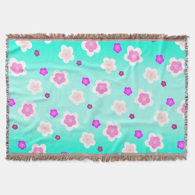 Modern Spring  aqua  gradient purple flora pattern Throw Blanket (Front)