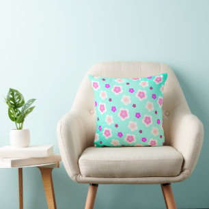 Modern Spring aqua gradient purple floral pattern  Cushion