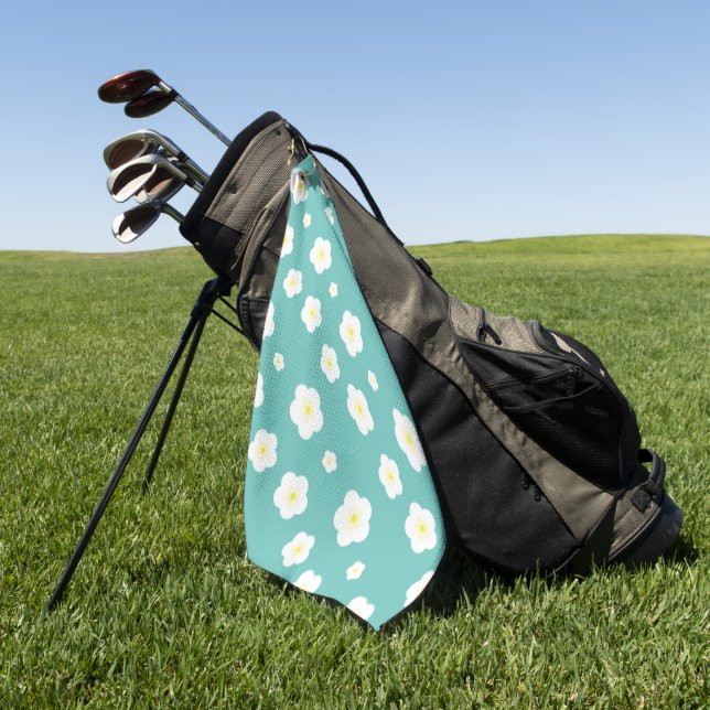 Modern Spring aqua gradient purple floral pattern  Golf Towel (Green)