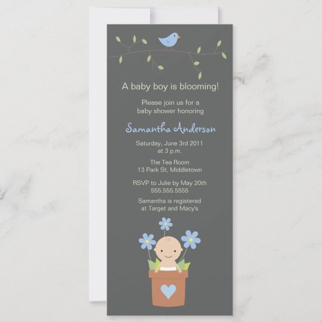Modern Spring Baby Shower Inviation - Boy Invitation (Front)