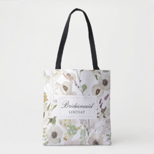 Modern Spring Bridesmaid Personalised Name Tote Bag