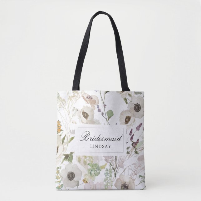 Modern Spring Bridesmaid Personalised Name Tote Bag (Front)
