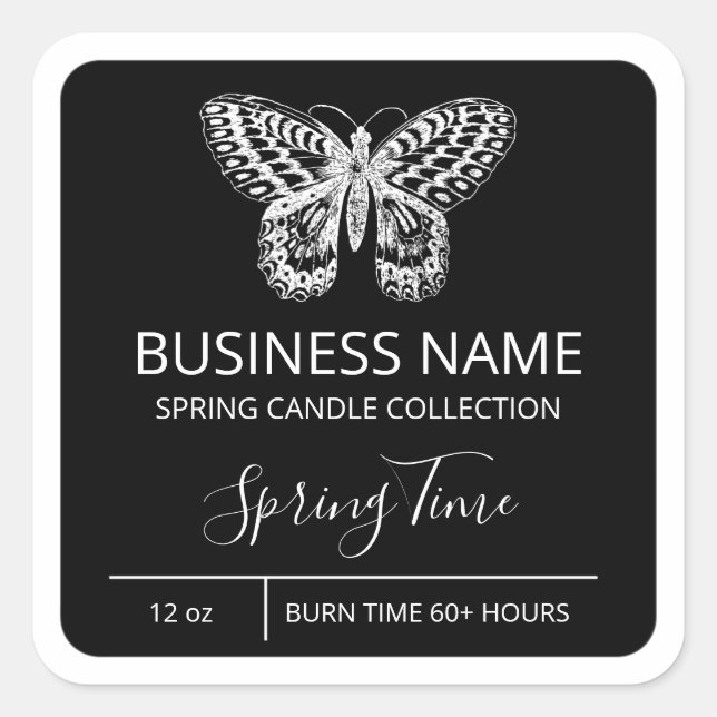 Modern Spring Butterfly Black Soy Candle Labels (Front)