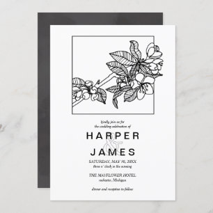Modern spring cherry blossom in frame wedding invitation