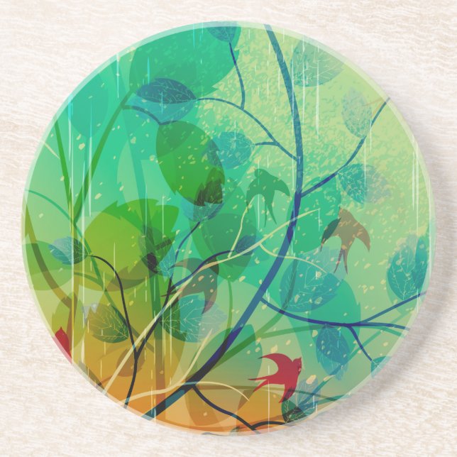 Modern Spring Floral Abstract Art Coaster (Front)