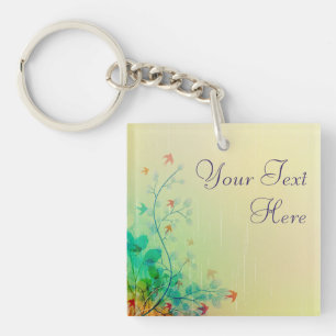 Modern Spring Floral Abstract Art Key Ring