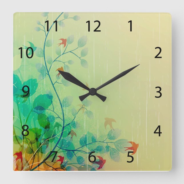 Modern Spring Floral Abstract Art Square Wall Clock (Front)