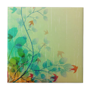 Modern Spring Floral Abstract Art Tile