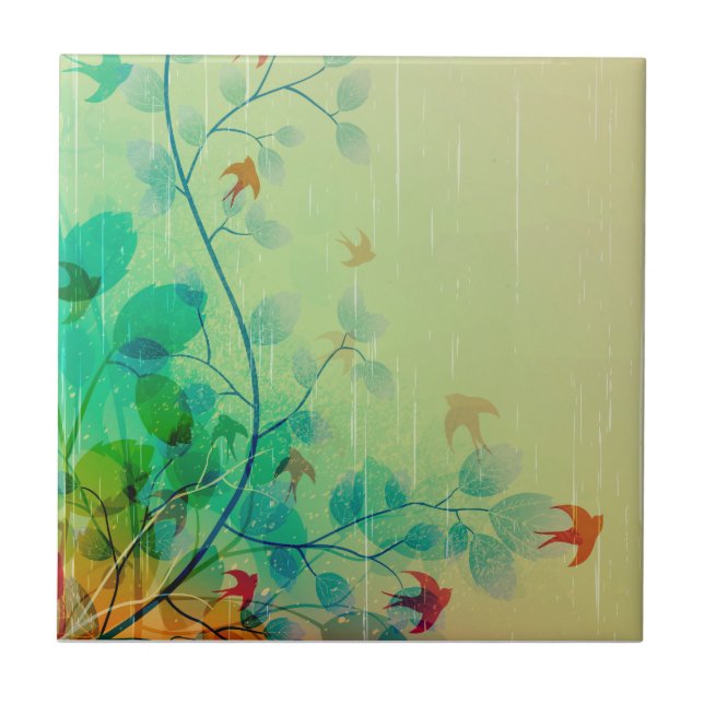 Modern Spring Floral Abstract Art Tile (Front)