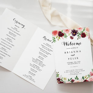 Modern Spring Floral Calligraphy Folded Wedding Programme