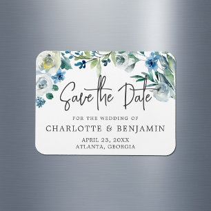 Modern Spring Floral Chic Blue Save The Date Magnet