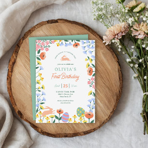 Modern Spring Floral First Birthday Party Invitation