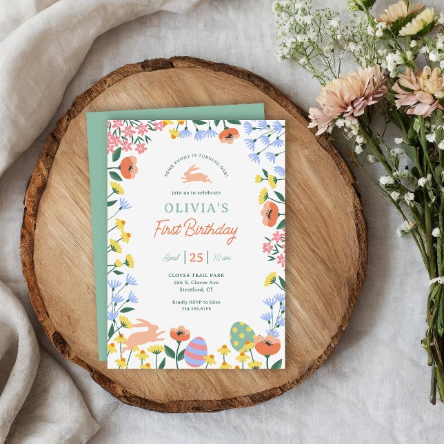 Modern Spring Floral First Birthday Party Invitation (Creator Uploaded)