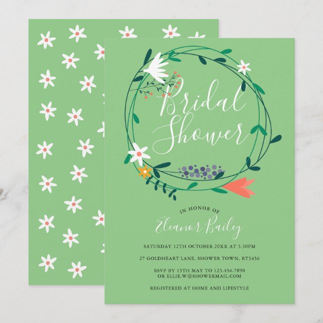 Modern Spring Floral Garland Bridal Shower Invitation (Front/Back)