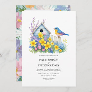 Modern Spring Floral Wedding Photo and QR Code Invitation