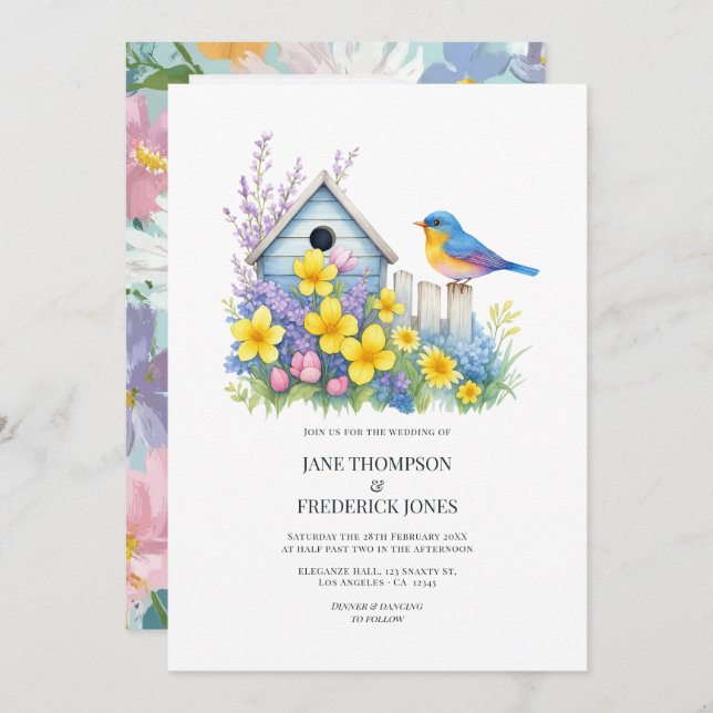 Modern Spring Floral Wedding Photo and QR Code Invitation (Front/Back)