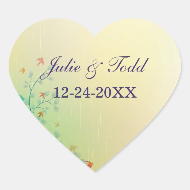 Modern Spring Floral Wedding Save The Date Heart Sticker (Front)