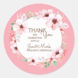 Modern Spring Floral Wedding. Thank You. Classic Round Sticker