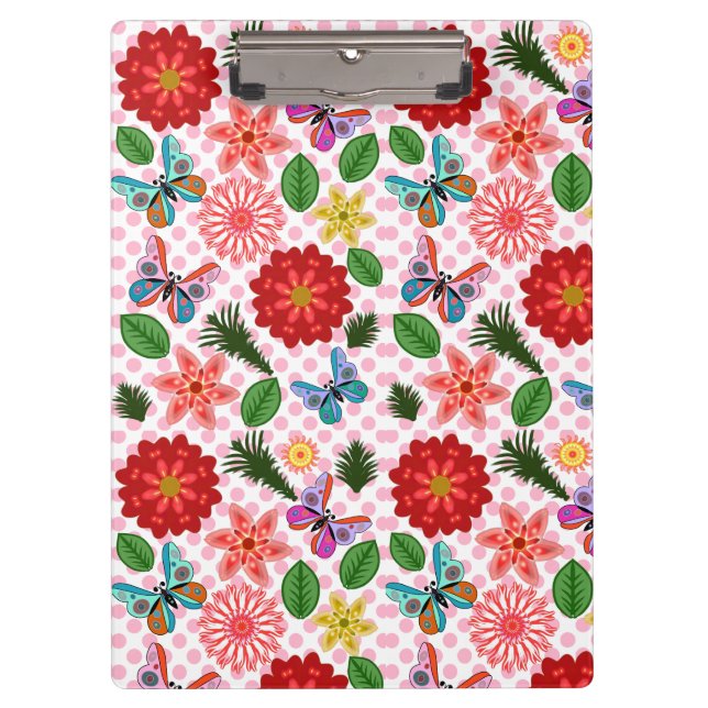 Modern Spring Garden Butterfly Floral  Clipboard (Front)
