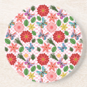 Modern Spring Garden Butterfly Floral  Coaster