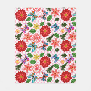 Modern Spring Garden Butterfly Floral Fleece Blanket