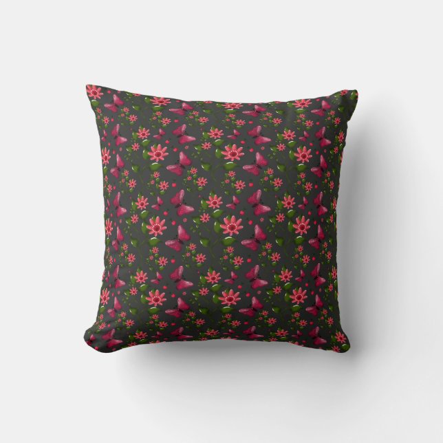 Modern Spring Garden Butterfly Floral  gift  Cushion (Front)