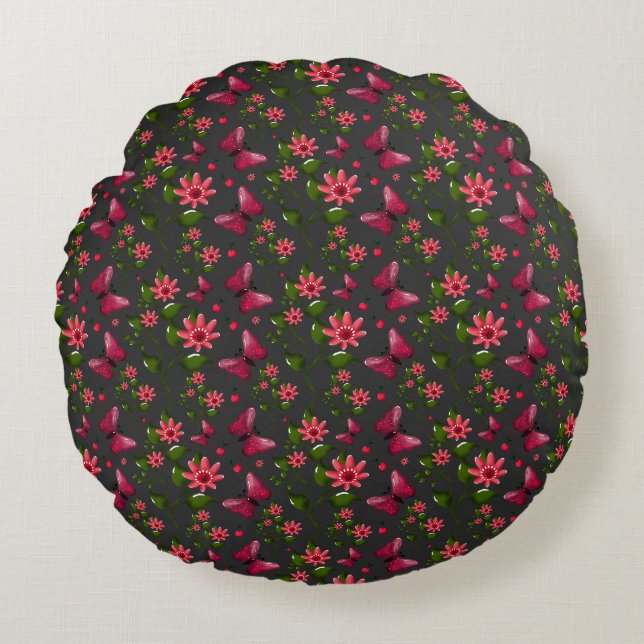 Modern Spring Garden Butterfly Floral  gift  Round Cushion (Front)