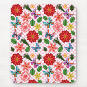 Modern Spring Garden Butterfly Floral  Mouse Mat