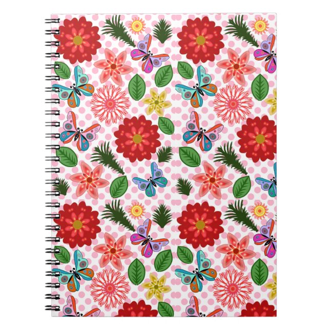 Modern Spring Garden Butterfly Floral  Notebook (Front)