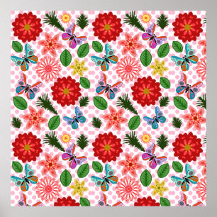 Modern Spring Garden Butterfly Floral Poster