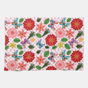 Modern Spring Garden Butterfly Floral  Tea Towel