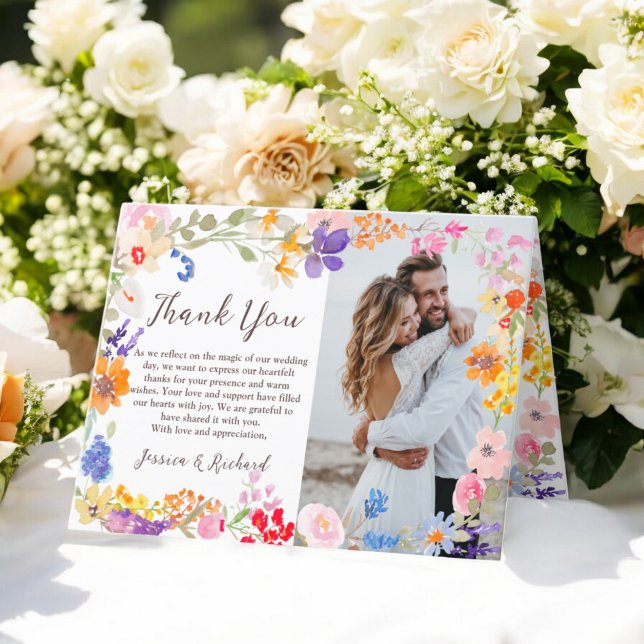 Modern spring garden wildflowers photos wedding thank you card (Modern spring garden wildflowers photos wedding thank you card)
