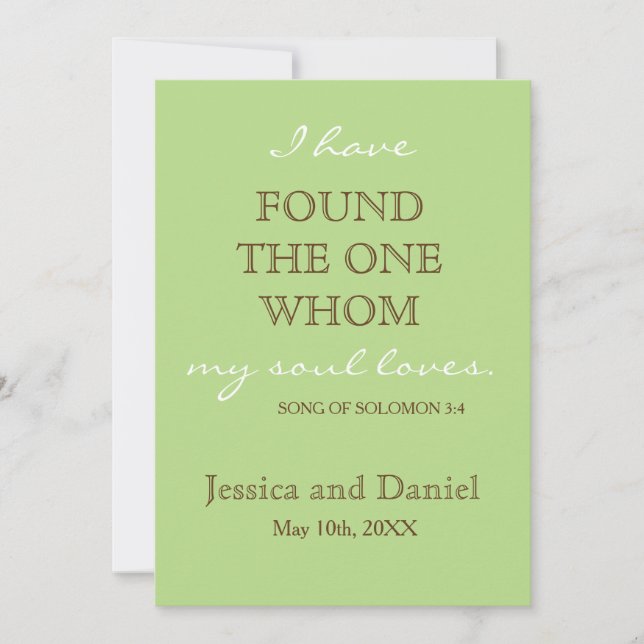 Modern Spring Green & Chocolate Brown Wedding Invitation (Front)