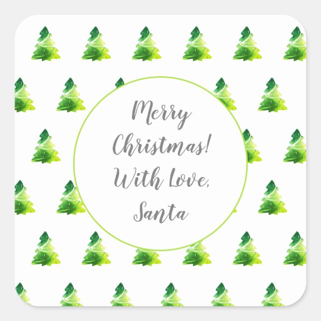 Modern Spring Green Christmas Tree Pattern Square Sticker (Front)