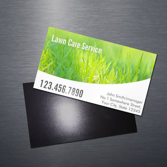 Modern Spring Green Lawn Care Magnetic Business Card (Creator Uploaded)
