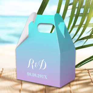 modern spring ombre pink turquoise wedding favour box