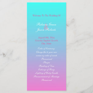 modern spring pink turquoise ombre wedding program programme