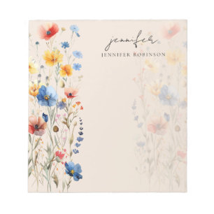 Modern Spring Summer Wildflowers Name Champagne Notepad