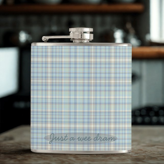 Modern Spring Tartan Blue Plaid Pattern Flask (A special clan tartan flask with space for your name)